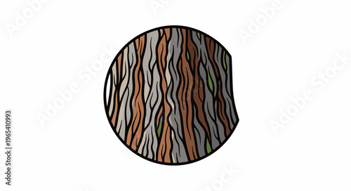 Close-up textured illustration of a tree trunk's bark pattern in a circle