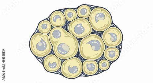 Cluster of pale yellow and light gray cell-like forms