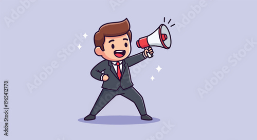 Businessman Holding Megaphone Announcing News.
