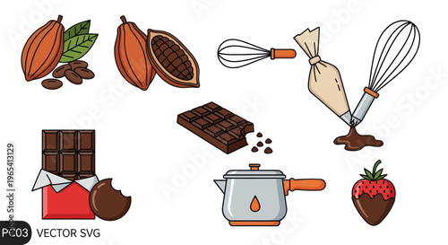 Chocolate Making Ingredients and Tools Vector Illustration