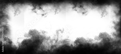 Cuadro en lienzo Dramatic swirling black smoke and ink create an abstract frame effect, offering a mysterious and intense border for creative design projects, overlays, or atmospheric digital backgrounds