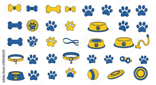 Dog Accessories Collection: Paw Prints, Bones, Bowls, Toys, Leash, Collar
