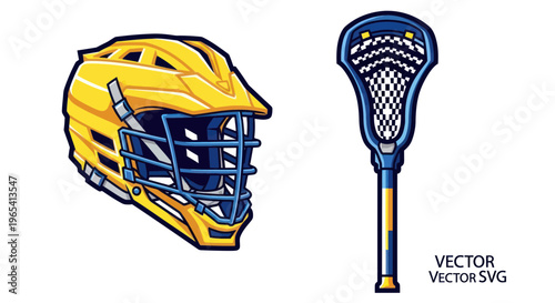 Lacrosse Helmet and Stick Vector Illustration