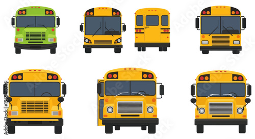 School Buses Collection: Front, Side, and Back Views