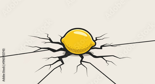 A yellow lemon on a cracked light-colored surface