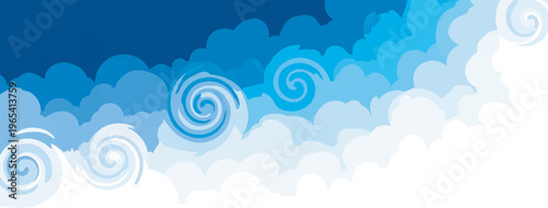 Abstract blue sky with swirling cloud patterns and gradients
