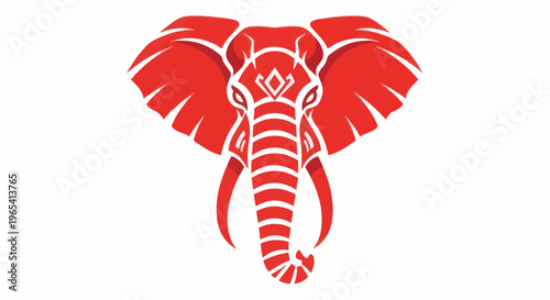 Stylized Red Elephant Head Icon with Tribal Patterns