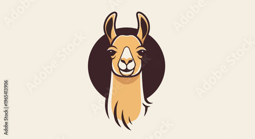 Stylized llama head logo on a muted beige background