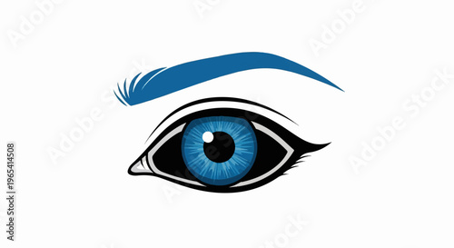 A stylized blue iris eye with black outline and a blue eyebrow