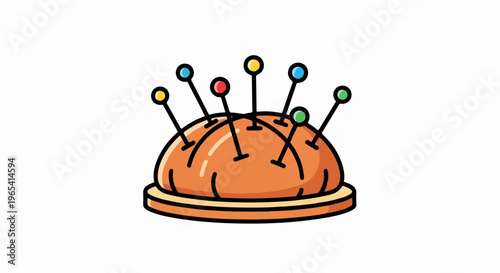 A pincushion with colorful pins sticking out of it