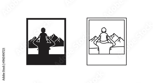 Yoga on mountain peak silhouette illustration Vector