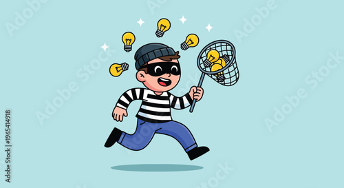 Thief Stealing Light Bulbs with Net.