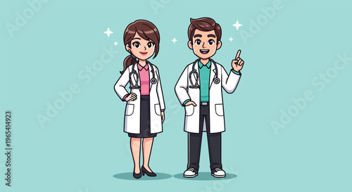 Two professional doctors standing side by side ready to help patients.