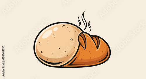 Cartoon illustration of a warm loaf of bread with steam rising