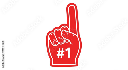 Close-up of a red foam finger with number one on it against a white background.