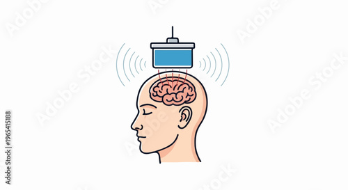 Device interacting with brain via waves, conceptual illustration