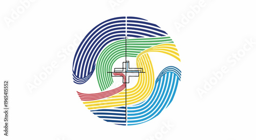 Colorful abstract circular design with a central cross shape