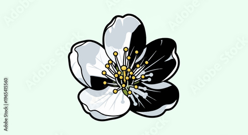 Striking black and white illustration of a single blooming flower