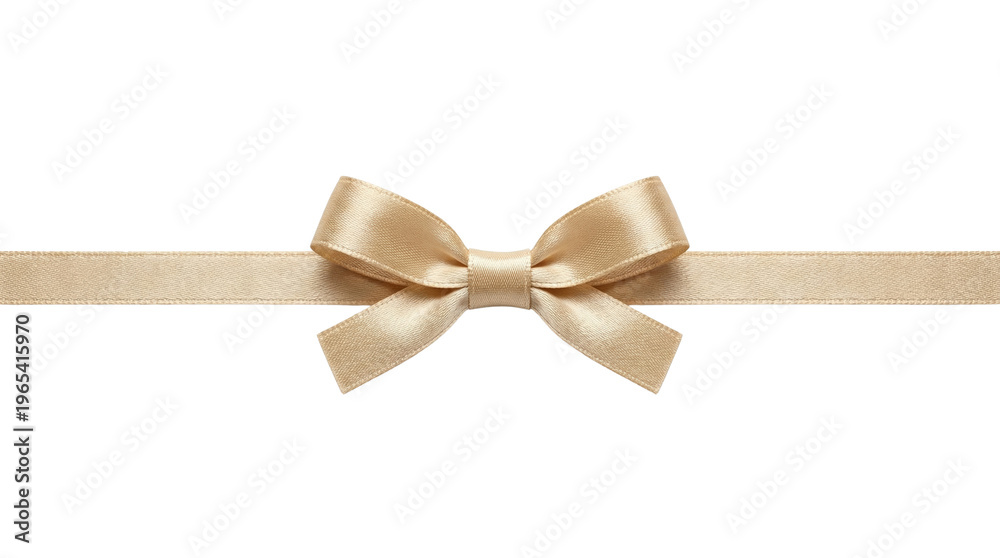 Fototapeta premium Champagne satin bow with horizontal ribbon on transparent background