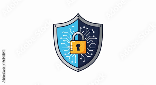 Shield with padlock and digital circuits