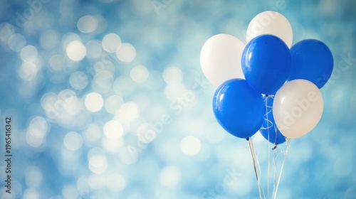 Balloons in blue and white colors floating against a light background