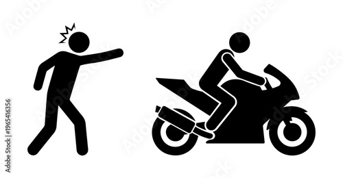 Stickman Stealing Motorcycle – Vehicle Theft, Crime and Security Risk Minimal Vector Illustration.
