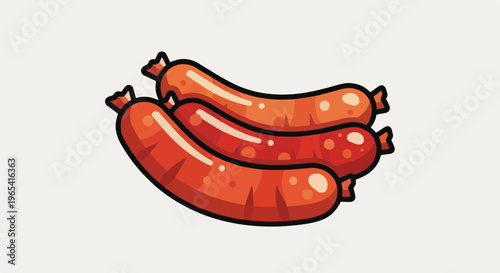 Three cartoon sausages with glossy red and orange hues