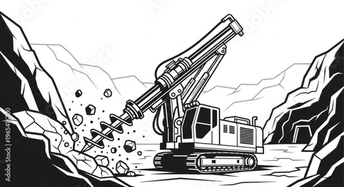 Powerful Drilling Rig Excavating Rock in a Quarry.