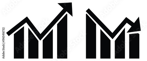Financial Bar Graphs with Rising and Falling Arrows Representing Stock Market Volatility Economic Growth Success Business Failure and Data Analysis Results Set.