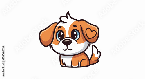 Cute cartoon dog with big blue eyes and orange and white fur