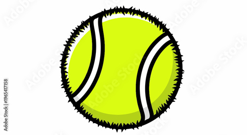 Cartoonish tennis ball with fuzzy black border and white curved lines