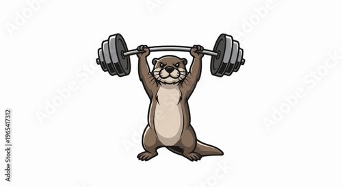 Cartoon otter lifting weights with determined expression