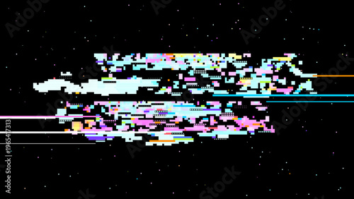 Abstract digital glitch vector in signal noise style with red pink accents, focused on digitalization and data transformation. Dark background with subtle noise enhances contrast. Ideal for tech br...