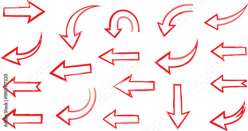 Collage elements set, cut out of paper hand drawn doodle arrows collection. Grunge clipping funky elements for scrapbook. Vector illustration isolated on transparent