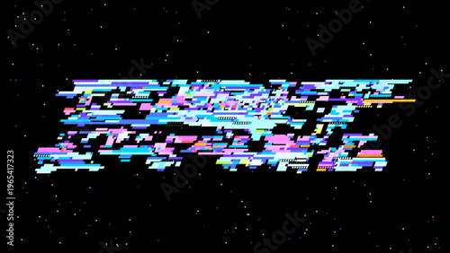 Abstract digital glitch vector in signal noise style with red cyan accents, focused on digitalization and data transformation. Ideal for tech branding, UI, and sci-fi graphics.