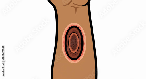 Anatomical illustration of a deep wound with layered tissues visible