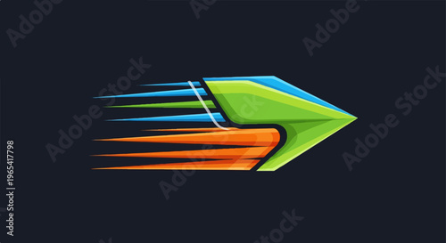 Abstract colorful geometric shape resembling an arrow or dart in motion