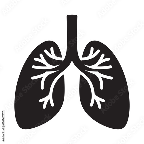 A simplified black silhouette depicting the human lungs and bronchial tree
