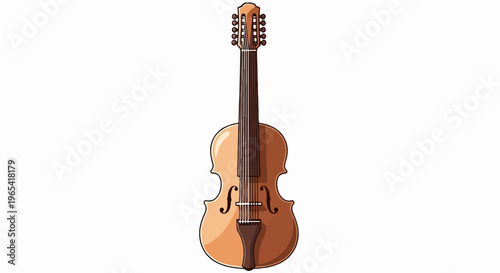A stylized, light brown viola with a dark brown fingerboard and bridge