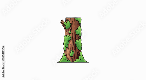 Stylized cartoon tree trunk with moss and a side branch