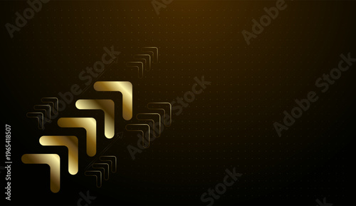 Multiple gold arrow shapes moving upward represent strong growth in Finance and Business sectors. and A pattern of gold arrows pointing upward
