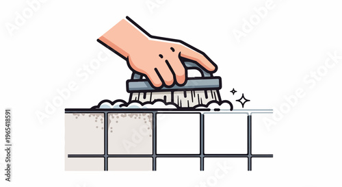 Hand scrubbing tiles with soap and water for cleaning