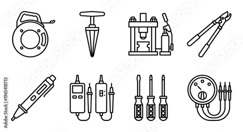 Electrician hand tools and testing equipment icon collection with voltmeter screwdrivers and cutter