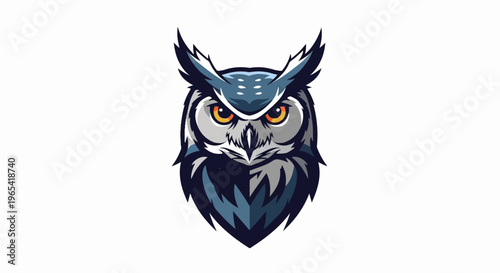 Intense owl face illustration with sharp features and fiery eyes