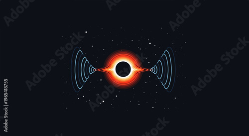 Stylized pixel art of a black hole with energy waves in space