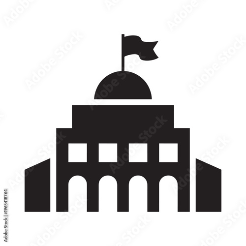 Simple black silhouette of a capitol building with a flag atop