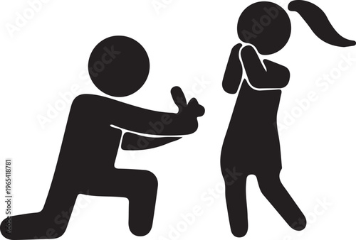 Silhouette of a man kneeling to propose to a woman
