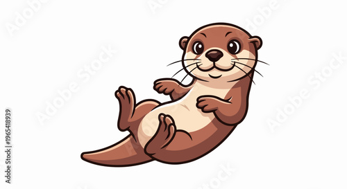 Playful cartoon otter lying on its back with a happy expression