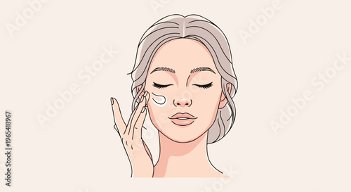 Woman applying cream under eye with eyes closed