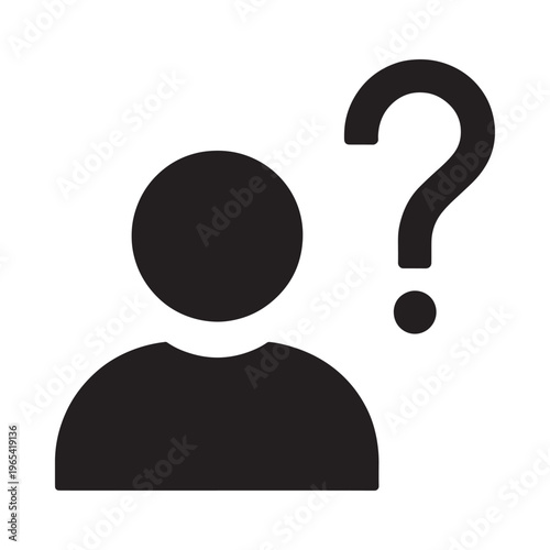 Simple black silhouette of a person with a question mark above